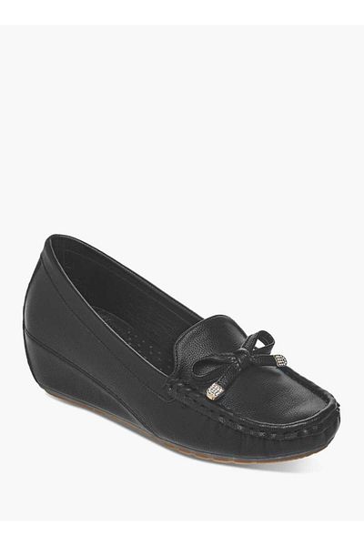 Le Confort Slip-On Loafers with Wedge Heels and Bow Accent
