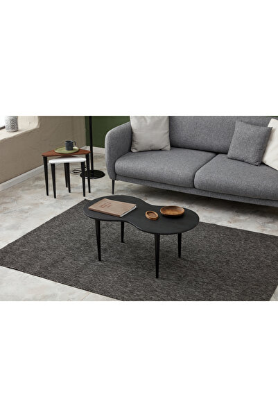 Trihome Siyah Forever Stil Masif Doğal Ahşap Orta Sehpa Yeni Nesil Modern Seh...