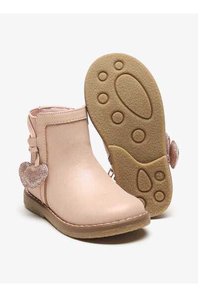 Juniors Solid Ankle Boots with Zip Closure and Heart Patches