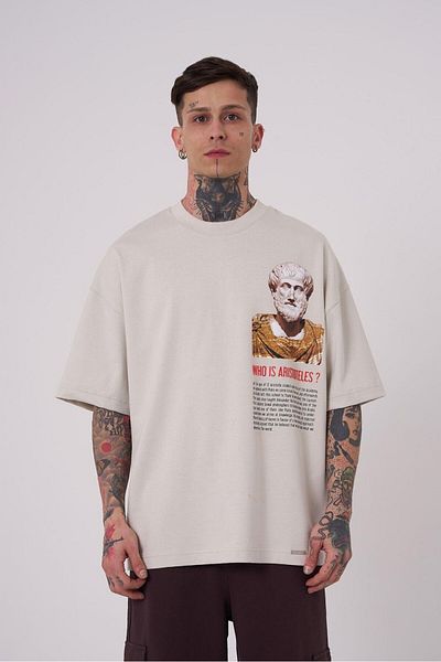 Machinist Men's Premium Aristotales High Printed Oversize Gray T-Shirt