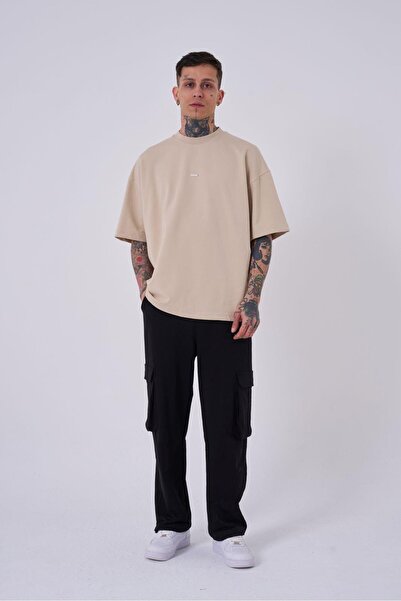 Machinist Ανδρικό μπλουζάκι με φερμουάρ με στάμπα μεγάλου μεγέθους ανοιχτό μπεζ