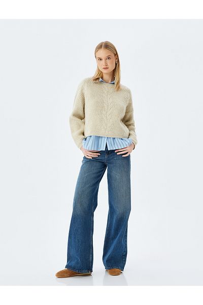 Koton Crew Neck Hair Knit Textured Comfortable Fit Knitwear Sweater