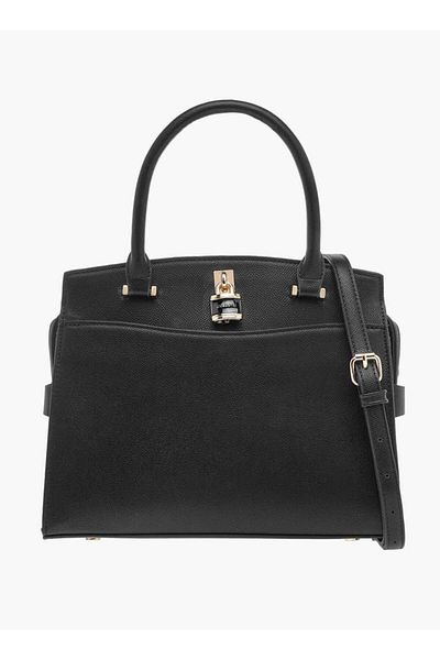 Celeste Solid Tote Bag with Lock Charm and Detachable Strap