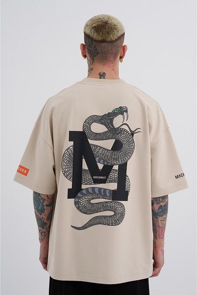 Machinist Ανδρικό μπλουζάκι Oversize ανοιχτό μπεζ - Snake Whatever Printed