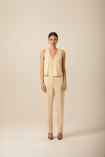 rue Широкі брюки екрю з креповою фактурою