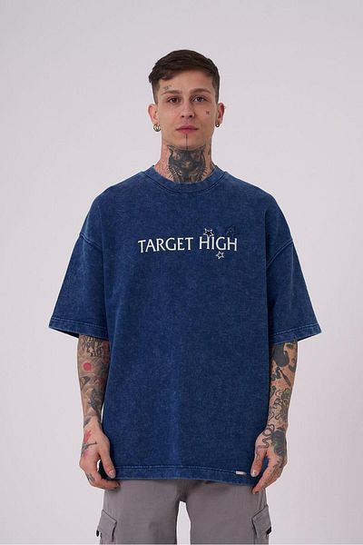 Machinist Men's No Pouses Printed Oversize T-Shirt INDIGO SPOTTED