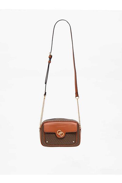 Celeste Monogram Print Crossbody Bag with Adjustable Strap and Zip Closure