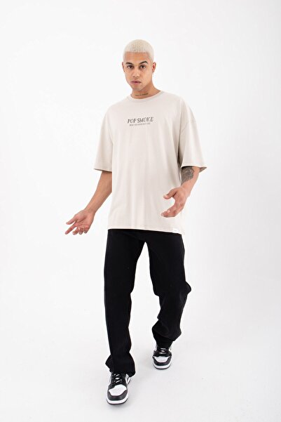 Machinist oversized Pop Smoke Love με τύπωμα Βαμβακερό μπλουζάκι Smoke