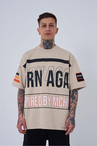 Machinist Ανδρικό μπλουζάκι Inspired By Machinist Printed Oversize Light Beige T-shirt