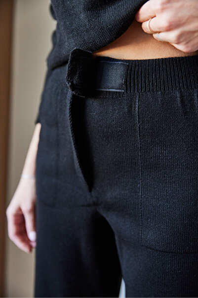 Bianco Lucci Women's Basic Knitwear Bottom-Top Set with Velcro Detail on Waist 60651006