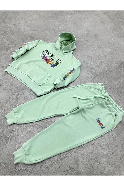 KAPROLLI 100% Cotton Children's Bottom Top Tracksuit Set 3 Thread Rasterless Crew Neck Nursery School Set