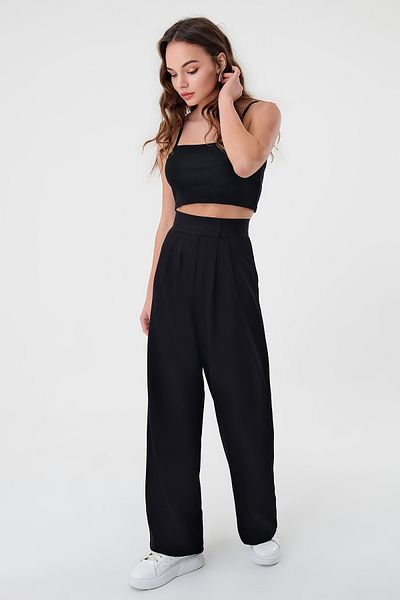 Hazel Women's Black High Waist Velcro Palazzo Pants