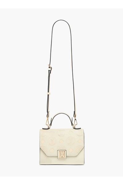 ELLE Monogram Detail Satchel Bag with Detachable Strap and Flap Closure