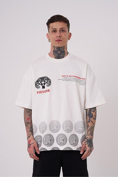Machinist Ανδρικό μπλουζάκι Premium Pythagoras Printed Oversize Ecru