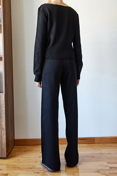 Bianco Lucci Women's Basic Knitwear Bottom-Top Set with Velcro Detail on Waist 60651006