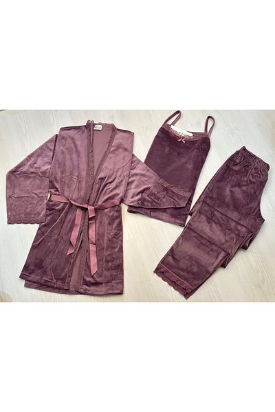 Mihra Wel Soft Velvet 3-Piece Pajama Set