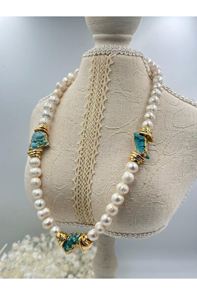 MyladyAccessoriess İtalyan İncisi Ve Firuze Taş Detaylı Doğal Taş Kolye