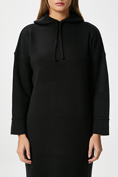 Ritnice Γυναικείο μαύρο μακρύ πλεκτό φόρεμα με κουκούλα Fusion