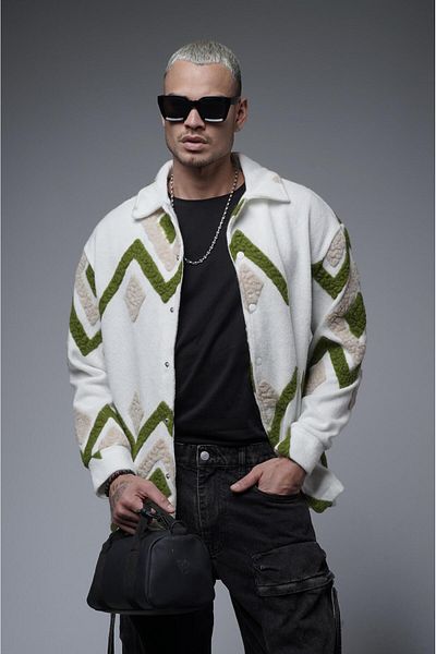 king brich Shirt Collar Patterned Oversize Unisex Fleece