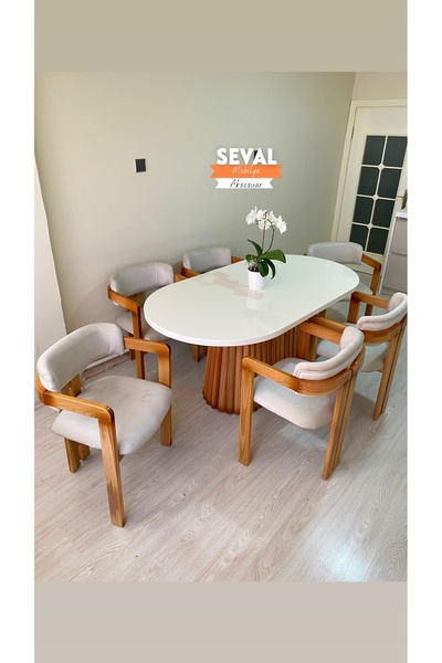 SEVAL AKSESUAR PTT Krem  Masa + T Sandalye Takımı