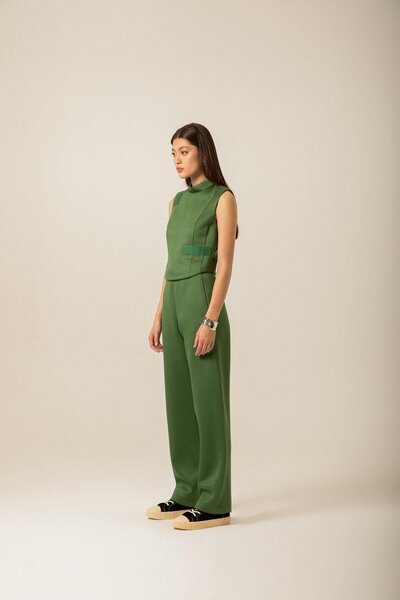 Rue Studio Lace Detailed Knitted Green Trousers
