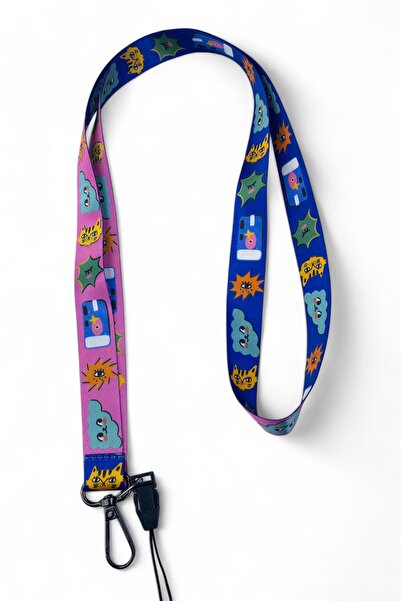 Ulutaş Kurdele Pembe Mavi Şirin Desenler Boyun Telefon Askılığı Yaka İpi