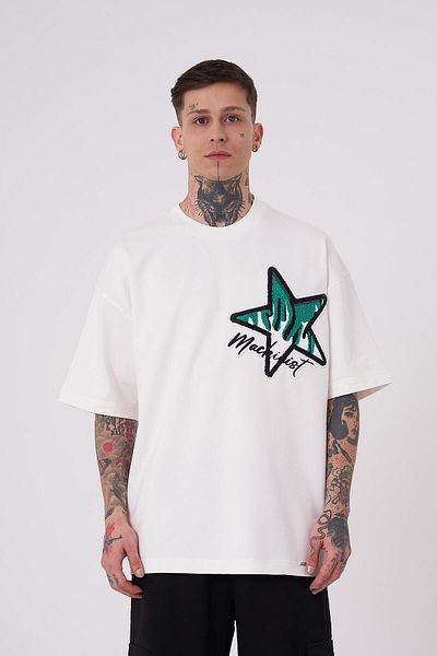 Machinist Men's MacStar Embroidered Oversize Ecru T-Shirt