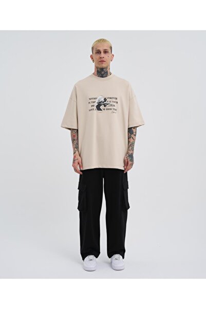 Machinist Ανδρικό μπλουζάκι Oversize σε ανοιχτό μπεζ Toxic People