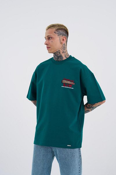 Machinist Men's Raw Crossbreed Detailed Oversize Petrol Green T-Shirt