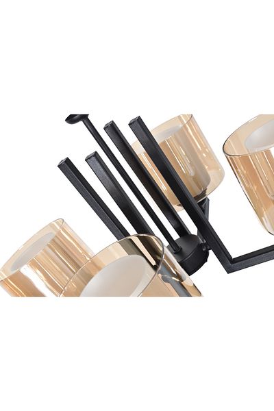 Modavize Atiye Modern Design Bedroom Living Room Living Room Kitchen Black Color Honey Double Glass 4-Piece Chandelier