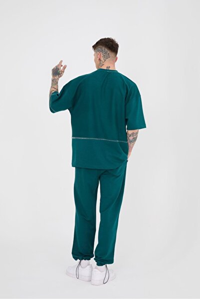 Machinist Ανδρικό μπλουζάκι Blanket Stitch Oversize Petrol Green T-shirt