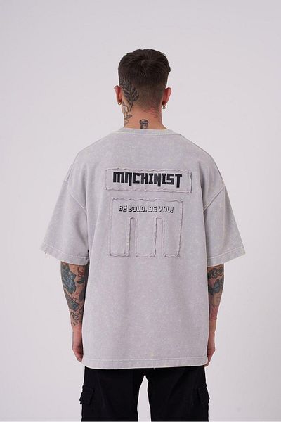 Machinist Ανδρικό μπλουζάκι Be Bold Be You Must Washed Oversize ανοιχτό μπεζ με κηλίδες