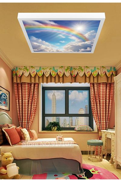 Gökyüzü Panel 60cm X 60cm Square Rainbow Lamp - Children's Room White Light Printed Led Chandelier