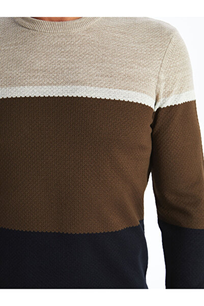 LC Waikiki Navy Blue Crew Neck Long Sleeve Color-Blocking Men's Knitwear Sweater