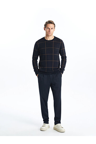 LC Waikiki Мъжки кариран пуловер с кръгло деколте с дълъг ръкав - W4Fp83Z8