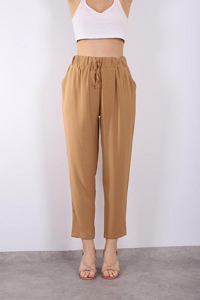 Puane Pantaloni Aerobin pentru femei cu talie înaltă elastică cu buzunare morcov Soul 31137 LATTE