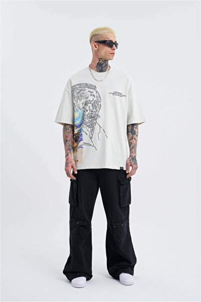 Machinist Мъжка сива овърсайз тениска с принт Van Gogh