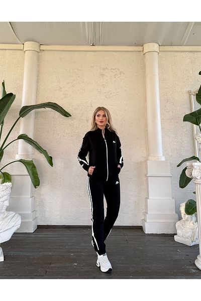 Ryzi Moda Σετ γυναικεία αθλητική φόρμα με φερμουάρ και λεπτομέρεια κεντήματος