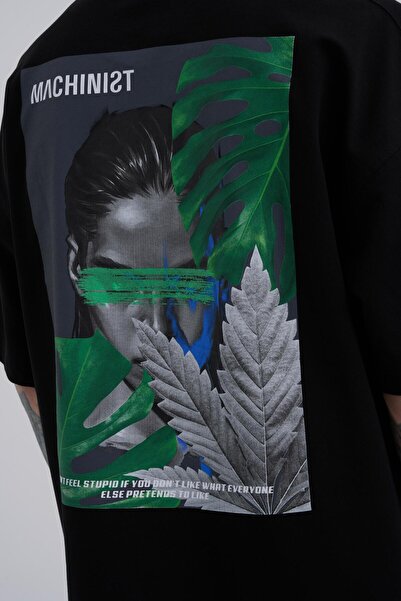 Machinist Ανδρικό υπερμεγέθη μαύρο μπλουζάκι με στάμπα χωρίς φύλλα