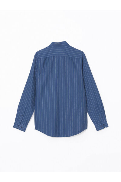 LC Waikiki Navy Blue Slim Fit Long Sleeve Striped Gabardine Men's Shirt