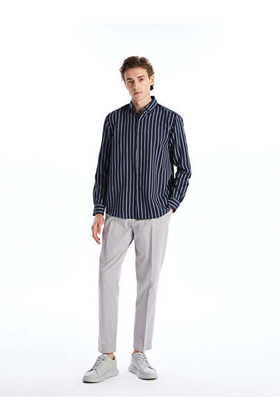 LC Waikiki Lcwaikiki Classic Black Striped Slim Fit Long Sleeve Striped Dobby Men's Shirt