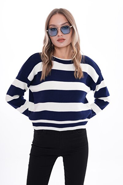 ŞİMAL Women's Thick Line Patterned Round Neck Knitwear Knitted Sweater 245334   -