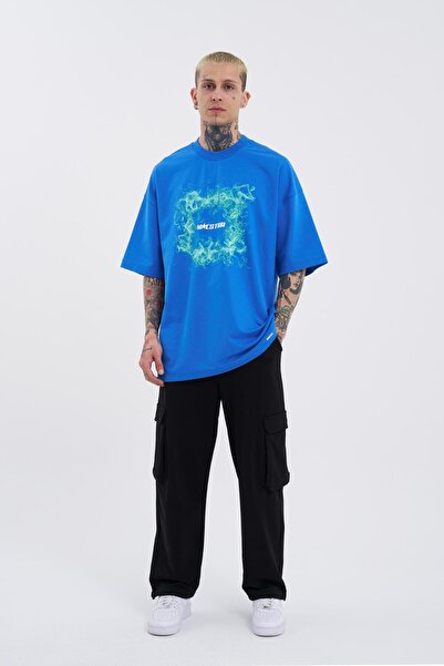 Machinist Macstar чоловіча футболка Oversize синього кольору з принтом - Smoked