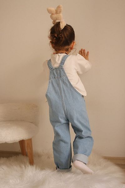 Dage Kids Salopetă unisex din denim pentru copii cu ursuleț