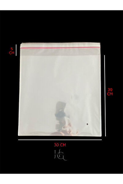 HG Tedarik 50 Adet 30x35 Cm Bantlı Yapışkanlı Şeffaf Opp Jelatin Poşet Torba, Şeffaf Poşet ( 30x30+5 )