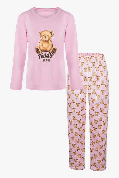 koza iç giyim Women's Soft Touch Cotton Teddy Bear Patterned Pajamas Set