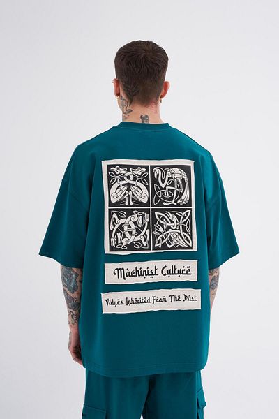 Machinist Ethnic printed ανδρικό μπλουζάκι Oversize - Petrol Green