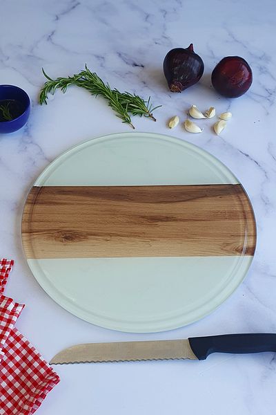 Decorita Channeled Glass Cutting Board - Glass Cutting Table| Strip Wooden Look| Diameter 32cm| Patented Product