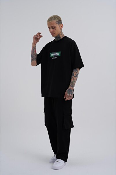 Machinist Ανδρικό υπερμεγέθη μαύρο μπλουζάκι με στάμπα χωρίς φύλλα