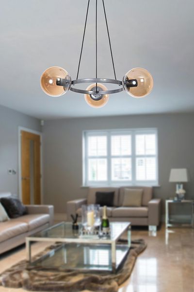 Modavize Owen Modern Design Bedroom Living Room Gray Color Honey Glass 3-Piece Chandelier